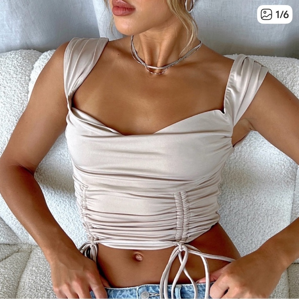 White Fox Boutique Cream Ruched Crop Top